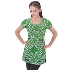 Abstract Pattern Geometric Backgrounds  Puff Sleeve Tunic Top by Eskimos