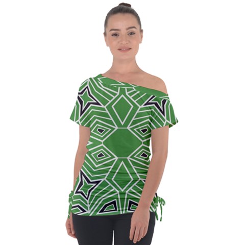 Abstract Pattern Geometric Backgrounds  Off Shoulder Tie-up Tee by Eskimos