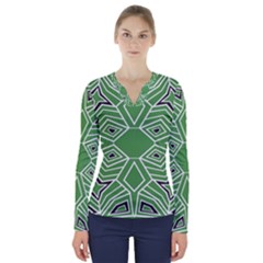 Abstract Pattern Geometric Backgrounds  V-neck Long Sleeve Top by Eskimos