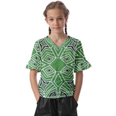 Abstract Pattern Geometric Backgrounds  Kids  V-neck Horn Sleeve Blouse by Eskimos