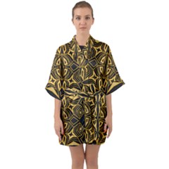 Abstract Pattern Geometric Backgrounds Half Sleeve Satin Kimono 