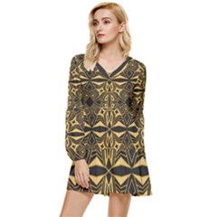 Abstract Pattern Geometric Backgrounds Tiered Long Sleeve Mini Dress by Eskimos