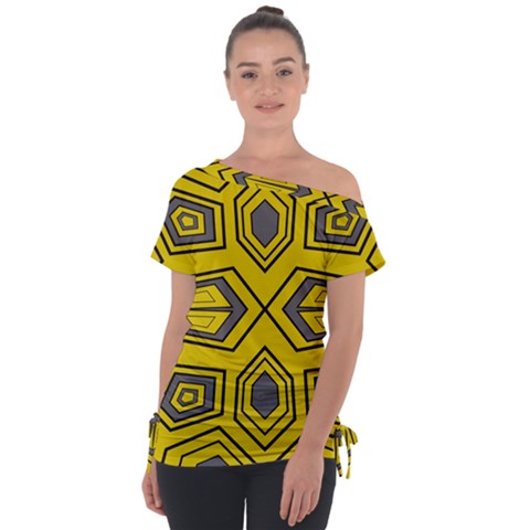 Abstract Pattern Geometric Backgrounds Off Shoulder Tie-up Tee by Eskimos