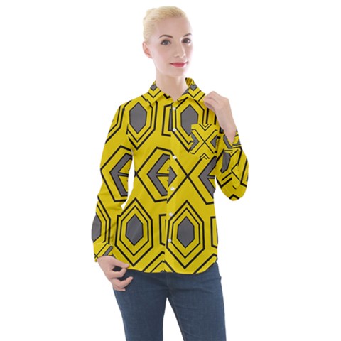 Abstract Pattern Geometric Backgrounds Women s Long Sleeve Pocket Shirt by Eskimos