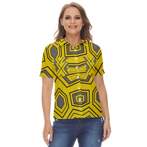 Abstract Pattern Geometric Backgrounds Women s Short Sleeve Double Pocket Shirt by Eskimos