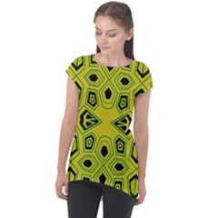 Abstract Pattern Geometric Backgrounds  Cap Sleeve High Low Top by Eskimos