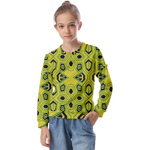 Abstract Pattern Geometric Backgrounds  Kids  Long Sleeve Tee With Frill  by Eskimos