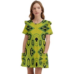 Abstract Pattern Geometric Backgrounds  Kids  Frilly Sleeves Pocket Dress by Eskimos