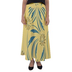 Folk Flowers Print Floral Pattern Ethnic Art Flared Maxi Skirt by Eskimos