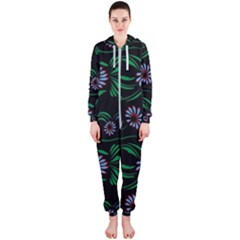 Folk Flowers Print Floral Pattern Ethnic Art Hooded Jumpsuit (ladies) by Eskimos