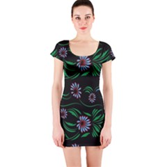 Folk Flowers Print Floral Pattern Ethnic Art Short Sleeve Bodycon Dress by Eskimos