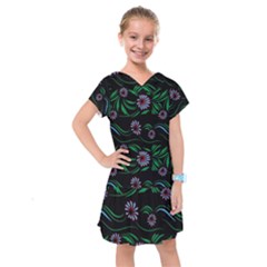 Folk Flowers Print Floral Pattern Ethnic Art Kids  Drop Waist Dress by Eskimos