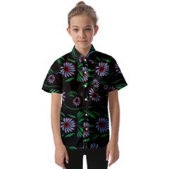 Folk Flowers Print Floral Pattern Ethnic Art Kids  Short Sleeve Shirt by Eskimos