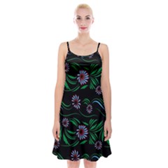 Folk Flowers Print Floral Pattern Ethnic Art Spaghetti Strap Velvet Dress by Eskimos