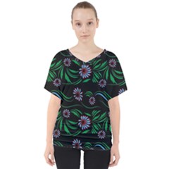 Folk Flowers Print Floral Pattern Ethnic Art V-neck Dolman Drape Top by Eskimos