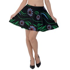 Folk Flowers Print Floral Pattern Ethnic Art Velvet Skater Skirt by Eskimos