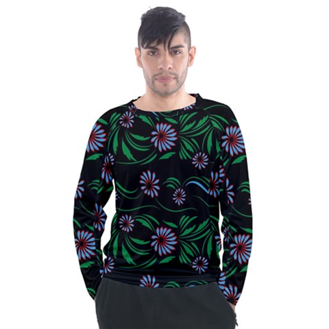 Folk Flowers Print Floral Pattern Ethnic Art Men s Long Sleeve Raglan Tee by Eskimos