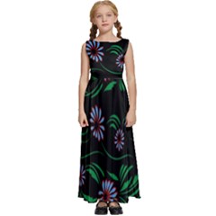 Folk Flowers Print Floral Pattern Ethnic Art Kids  Satin Sleeveless Maxi Dress