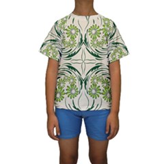 Folk Flowers Print Floral Pattern Ethnic Art Kids  Short Sleeve Swimwear by Eskimos