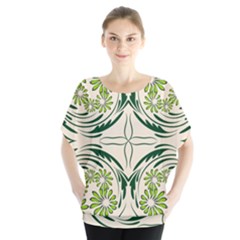 Folk Flowers Print Floral Pattern Ethnic Art Batwing Chiffon Blouse