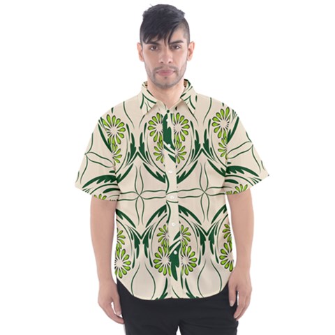 Folk Flowers Print Floral Pattern Ethnic Art Men s Short Sleeve Shirt by Eskimos