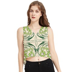 Folk Flowers Print Floral Pattern Ethnic Art V-neck Cropped Tank Top by Eskimos