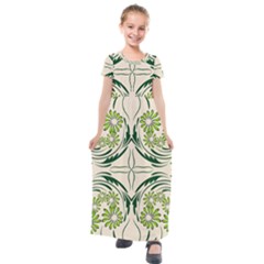 Folk Flowers Print Floral Pattern Ethnic Art Kids  Short Sleeve Maxi Dress by Eskimos