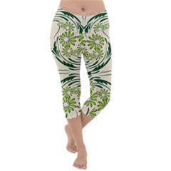 Folk Flowers Print Floral Pattern Ethnic Art Lightweight Velour Capri Yoga Leggings by Eskimos