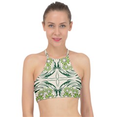 Folk Flowers Print Floral Pattern Ethnic Art Racer Front Bikini Top by Eskimos