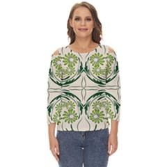 Folk Flowers Print Floral Pattern Ethnic Art Cut Out Wide Sleeve Top