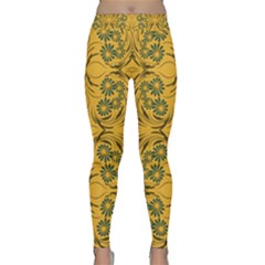 Folk Flowers Print Floral Pattern Ethnic Art Classic Yoga Leggings by Eskimos