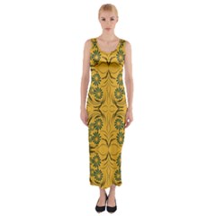 Folk Flowers Print Floral Pattern Ethnic Art Fitted Maxi Dress by Eskimos