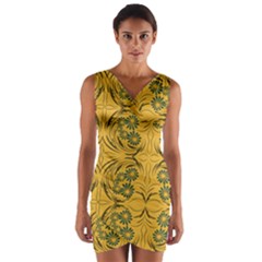 Folk Flowers Print Floral Pattern Ethnic Art Wrap Front Bodycon Dress by Eskimos