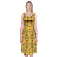 Folk Flowers Print Floral Pattern Ethnic Art Midi Sleeveless Dress by Eskimos