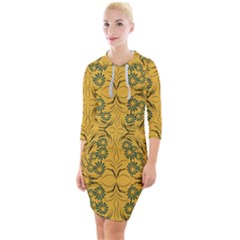 Folk Flowers Print Floral Pattern Ethnic Art Quarter Sleeve Hood Bodycon Dress by Eskimos