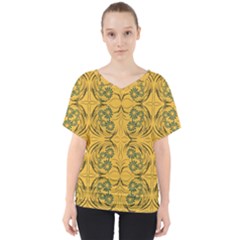 Folk Flowers Print Floral Pattern Ethnic Art V-neck Dolman Drape Top by Eskimos