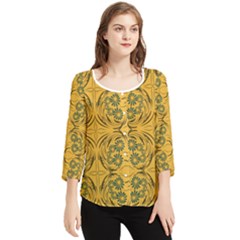 Folk Flowers Print Floral Pattern Ethnic Art Chiffon Quarter Sleeve Blouse by Eskimos