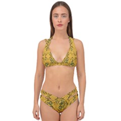 Folk Flowers Print Floral Pattern Ethnic Art Double Strap Halter Bikini Set by Eskimos