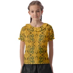 Folk Flowers Print Floral Pattern Ethnic Art Kids  Frill Chiffon Blouse by Eskimos