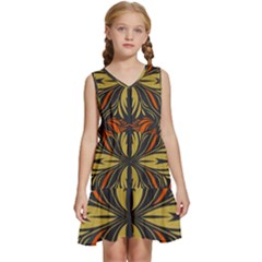 Folk Flowers Print Floral Pattern Ethnic Art Kids  Sleeveless Tiered Mini Dress