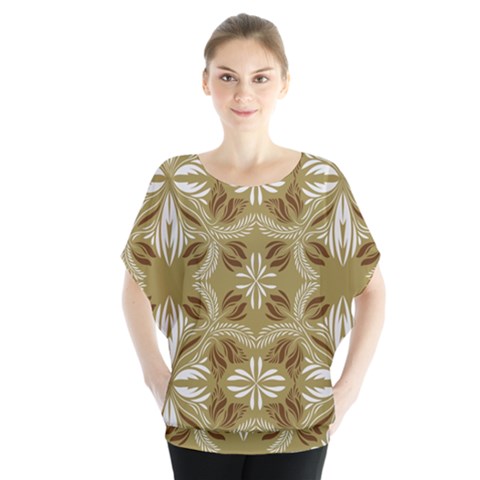 Folk Flowers Print Floral Pattern Ethnic Art Batwing Chiffon Blouse by Eskimos