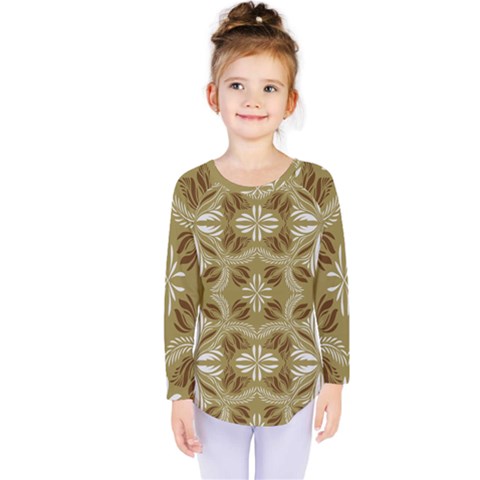 Folk Flowers Print Floral Pattern Ethnic Art Kids  Long Sleeve Tee by Eskimos