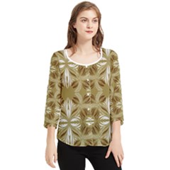 Folk Flowers Print Floral Pattern Ethnic Art Chiffon Quarter Sleeve Blouse by Eskimos