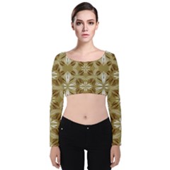 Folk Flowers Print Floral Pattern Ethnic Art Velvet Long Sleeve Crop Top by Eskimos