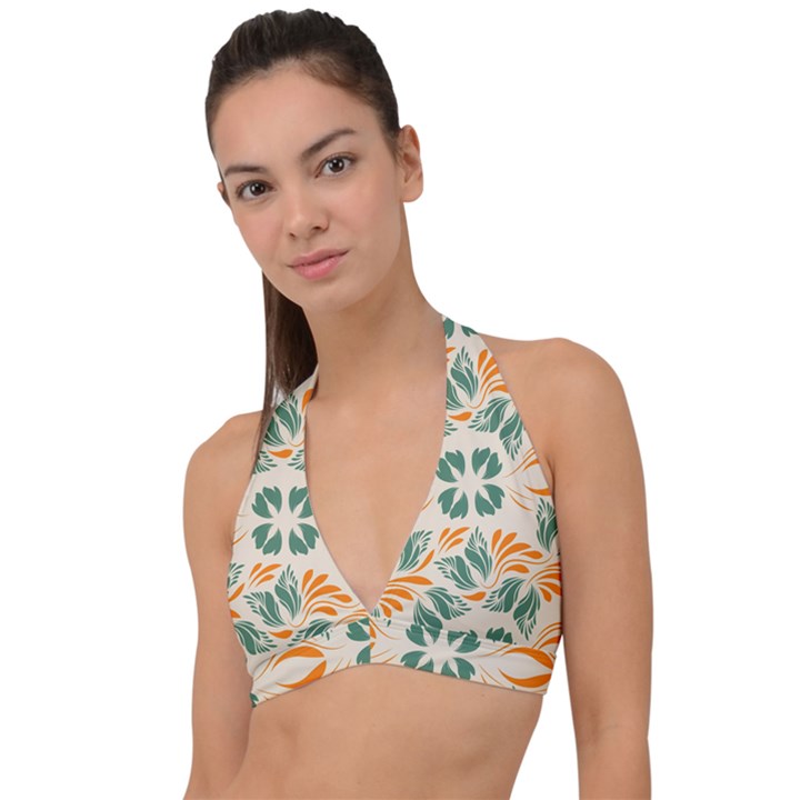 Folk flowers print Floral pattern Ethnic art Halter Plunge Bikini Top