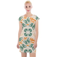 Folk Flowers Print Floral Pattern Ethnic Art Cap Sleeve Bodycon Dress by Eskimos