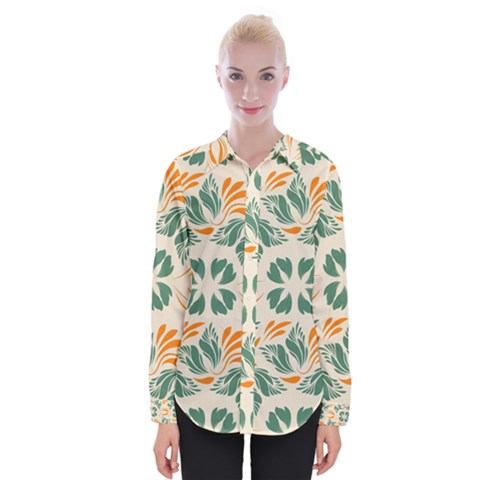 Folk Flowers Print Floral Pattern Ethnic Art Womens Long Sleeve Shirt by Eskimos