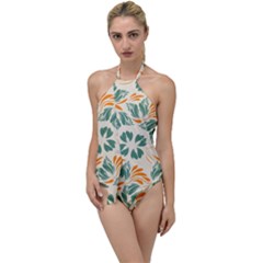 Folk Flowers Print Floral Pattern Ethnic Art Go With The Flow One Piece Swimsuit by Eskimos