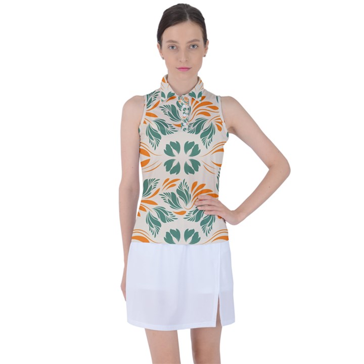 Folk flowers print Floral pattern Ethnic art Women s Sleeveless Polo Tee