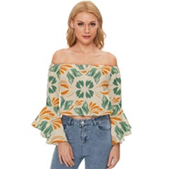 Folk Flowers Print Floral Pattern Ethnic Art Off Shoulder Flutter Bell Sleeve Top